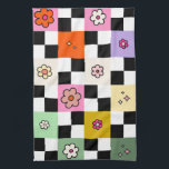 Retro Colorful Checkered Daisies Flower Check Kitchen Towel<br><div class="desc">Checkered Daisies - Retro Colorful Flower Check Pattern - Checkerboard.</div>