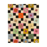 Retro Colorful Checkered Daisies Flower Check