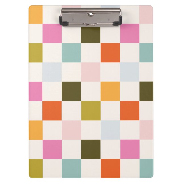 Retro Colorful Checkered Pattern Clipboard (Front)