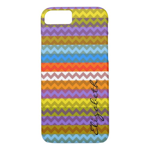 Retro Colorful Chevron Stripes Monogram iPhone 87 Case