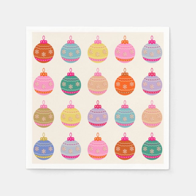 Retro Colorful Christmas Baubles Napkins (Front)