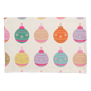 Retro Colorful Christmas Baubles Pillow Case