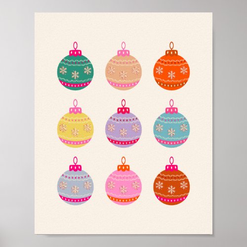 Retro Colorful Christmas Baubles Poster