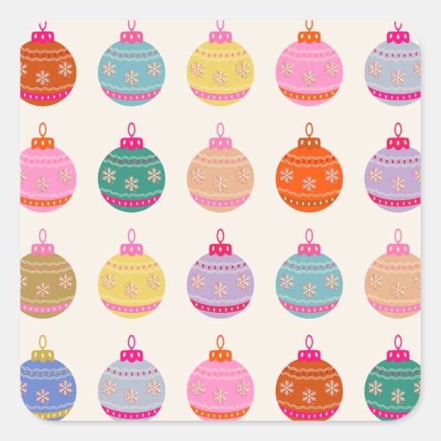 Retro Colorful Christmas Baubles Square Sticker (Front)
