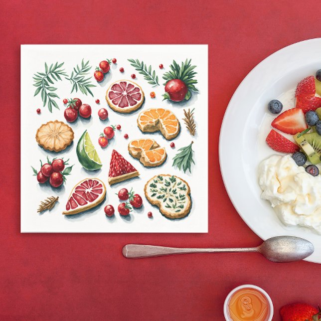 Retro Colorful Christmas Cookie Watercolor Pattern Napkins (Creator Uploaded)