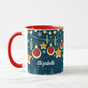 Retro Colorful Christmas Ornaments Design Coffee M Mug