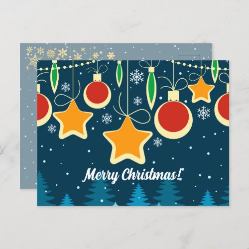 Retro Colorful Christmas Ornaments Design Postcard