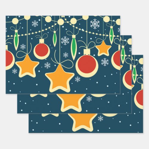 Retro Colorful Christmas Ornaments Design Wrapping Paper Sheets