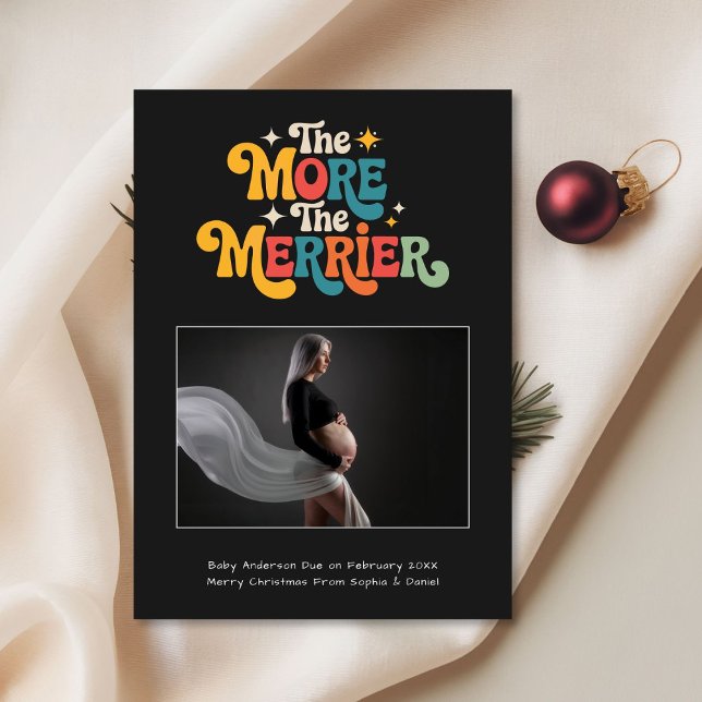 Retro Colorful Christmas Pregnancy Black Holiday Card (Creator Uploaded)