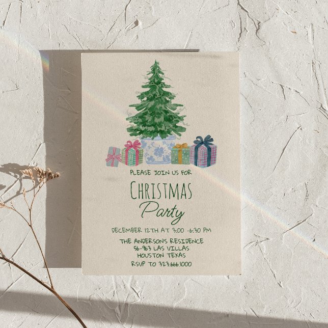 Retro Colorful Christmas Presents Tree Party Invitation (Creator Uploaded)
