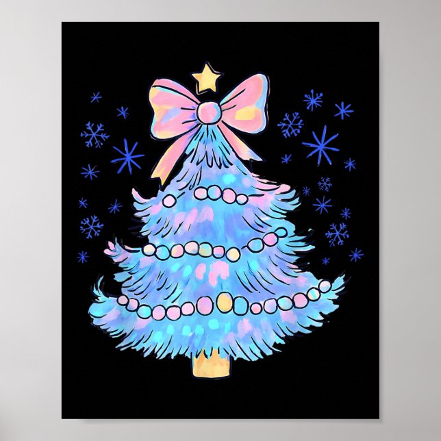 Retro Colorful Christmas Tree Coquette Bow Men Wom Poster (Front)