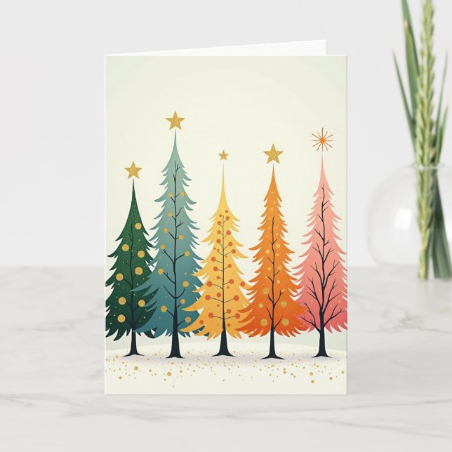 Retro Colorful Christmas Trees Card (Front)