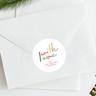 retro colorful Christmas with love return address Classic Round Sticker