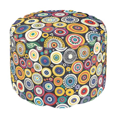 Retro Colorful Circle Dots Pattern Pouf