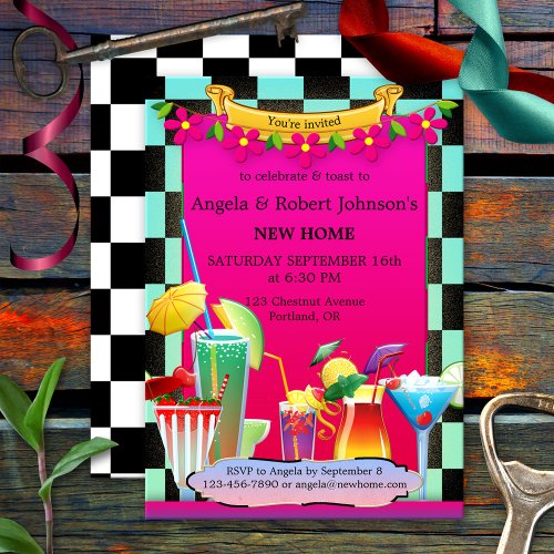 Retro Colorful Cocktail Party Housewarming Invitation