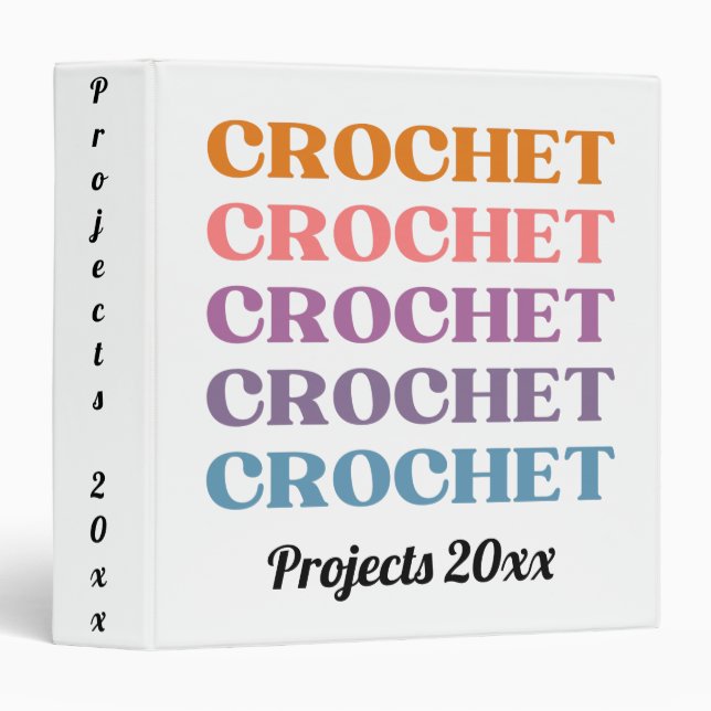Retro Colorful Crochet purple pink blue 3 Ring Binder (Front/Spine)
