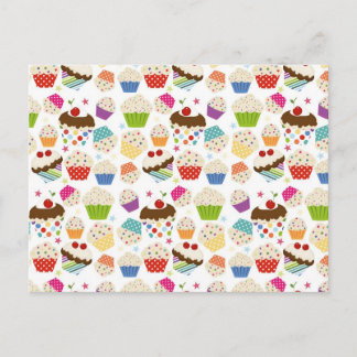 Retro Colorful Cupcake Pattern Postcard