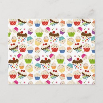 Retro Colorful Cupcake Pattern Postcard by Punk_Your_Party at Zazzle