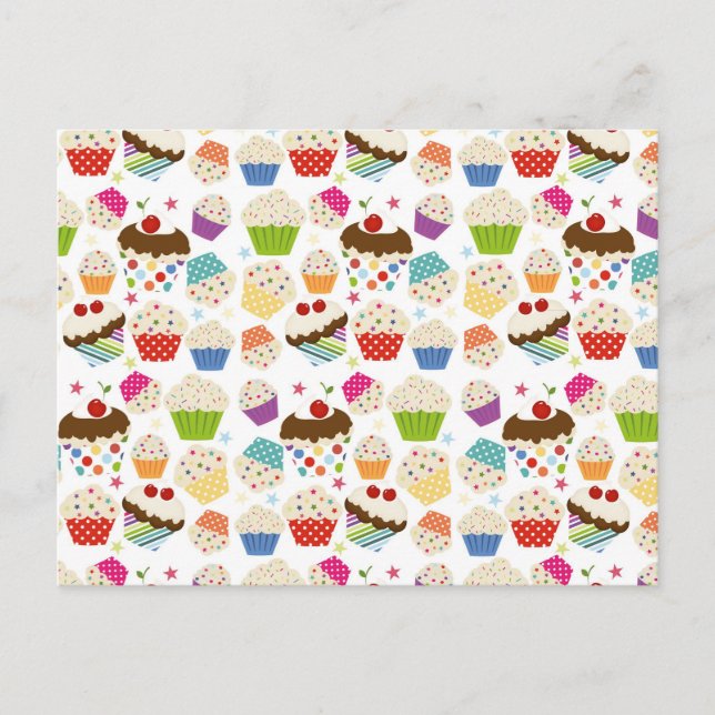Retro Colorful Cupcake Pattern Postcard (Front)
