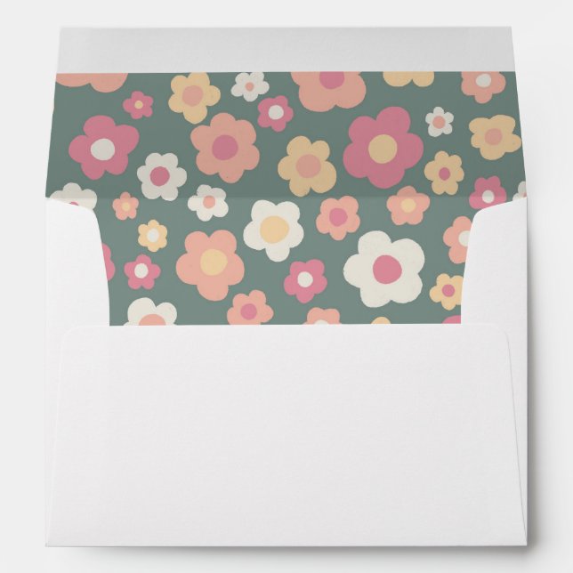 Retro Colorful Daisies Pastel Cheerful Wedding Envelope (Back (Bottom))