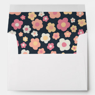 Retro Colorful Daisies Pink Gold Cheerful Wedding Envelope