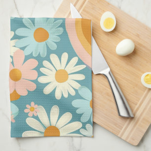 Retro Colorful Daisy's And Rainbows Kitchen Towel