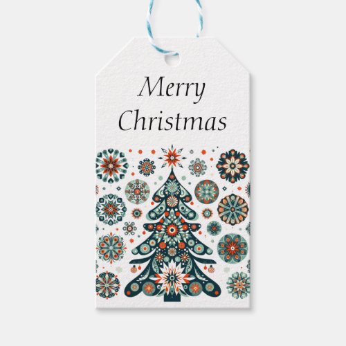 Retro colorful decorated Christmas tree Gift Tags