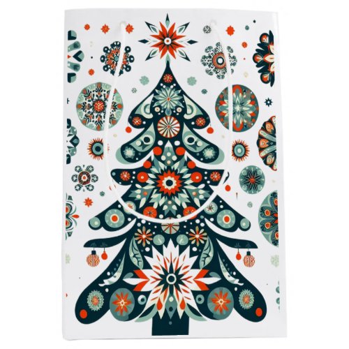 Retro colorful decorated Christmas tree Medium Gift Bag