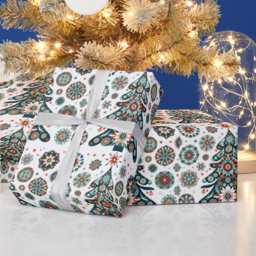 Retro colorful decorated Christmas tree Wrapping Paper
