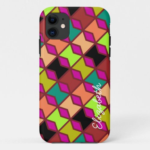 Retro Colorful Diamond Modern Geometric Pattern iPhone 11 Case