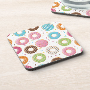 Retro Colorful Donuts Pattern Minimalist Fun Party Beverage Coaster