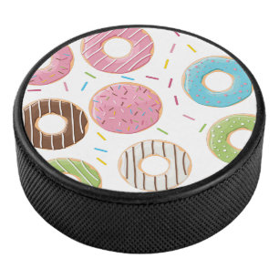 Retro Colorful Donuts Pattern Minimalist Fun Party Hockey Puck