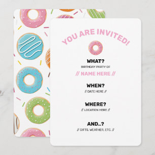 Retro Colorful Donuts Pattern Minimalist Fun Party Invitation