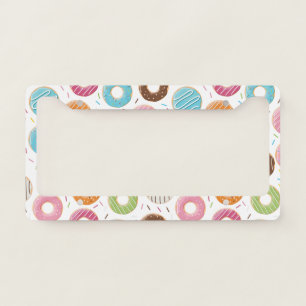 Retro Colorful Donuts Pattern Minimalist Fun Party License Plate Frame