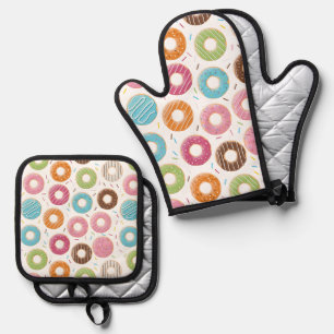Retro Colorful Donuts Pattern Minimalist Fun Party Oven Mitt & Pot Holder Set