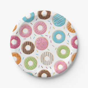 Retro Colorful Donuts Pattern Minimalist Fun Party Paper Plates
