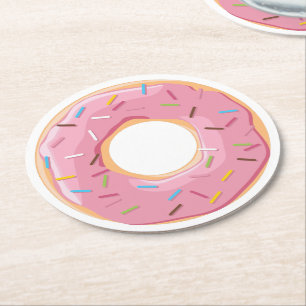 Retro Colorful Donuts Pattern Minimalist Fun Party Round Paper Coaster