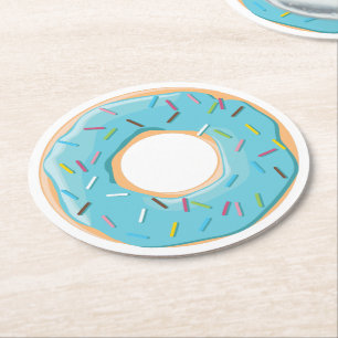 Retro Colorful Donuts Pattern Minimalist Fun Party Round Paper Coaster