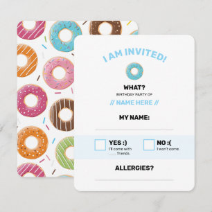 Retro Colorful Donuts Pattern Minimalist Fun Party RSVP Card