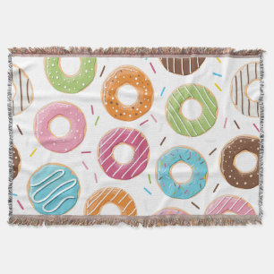Retro Colorful Donuts Pattern Minimalist Fun Party Throw Blanket