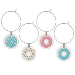 Retro Colorful Donuts Pattern Minimalist Fun Party Wine Charm