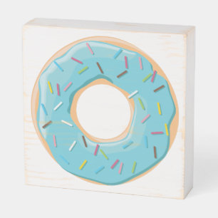 Retro Colorful Donuts Pattern Minimalist Fun Party Wooden Box Sign