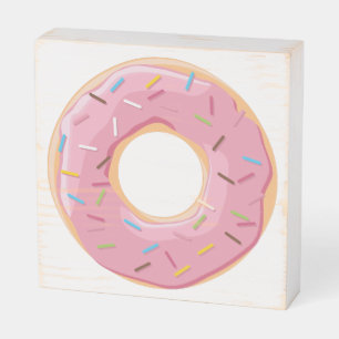 Retro Colorful Donuts Pattern Minimalist Fun Party Wooden Box Sign