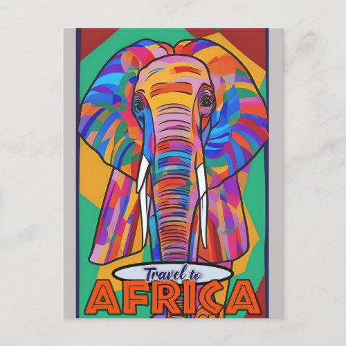 Retro Colorful Elephant Travel Africa Postcard