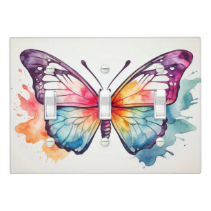 Retro Colorful Floating Butterfly Illustration Art Light Switch Cover
