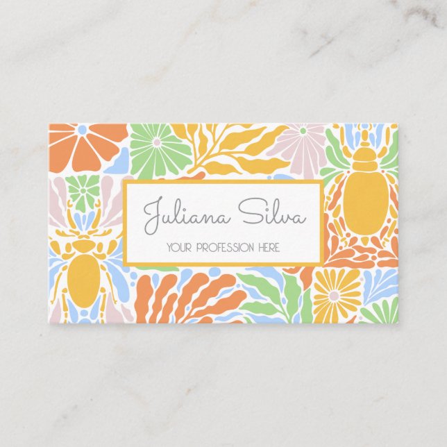 Retro Colorful Floral Frame Business Card (Front)