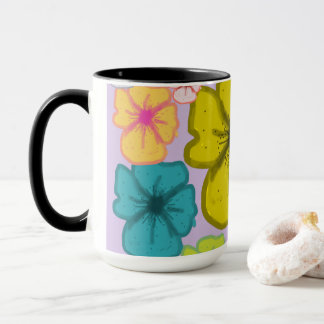 Retro Colorful Floral Pattern Black Two-Tone Mug