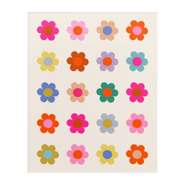 Retro Colorful Floral Preppy Abstract Flowers Acrylic Print (Front)