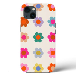 Retro Colorful Floral Preppy Abstract Flowers iPhone 13 Case