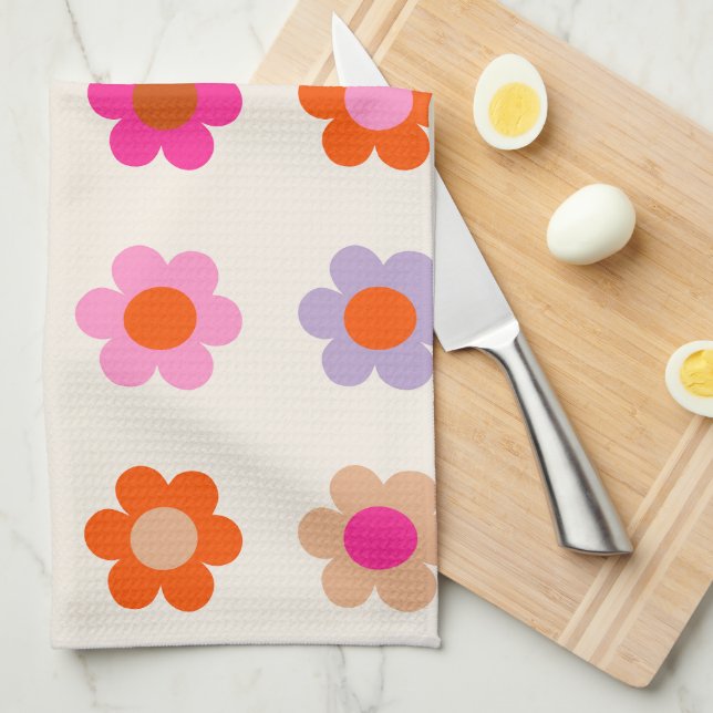 Retro Colorful Floral Preppy Abstract Flowers Kitchen Towel (Quarter Fold)